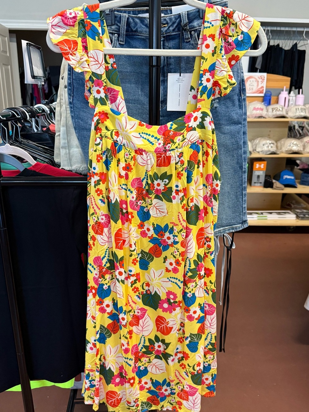 Emily Wonder Floral Yellow Ruffle-Strap Casual Sundress